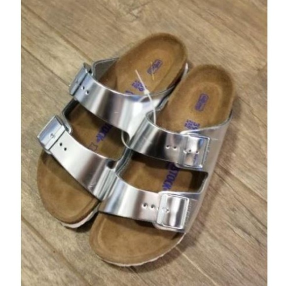 birkenstock arizona soft footbed silver metallic